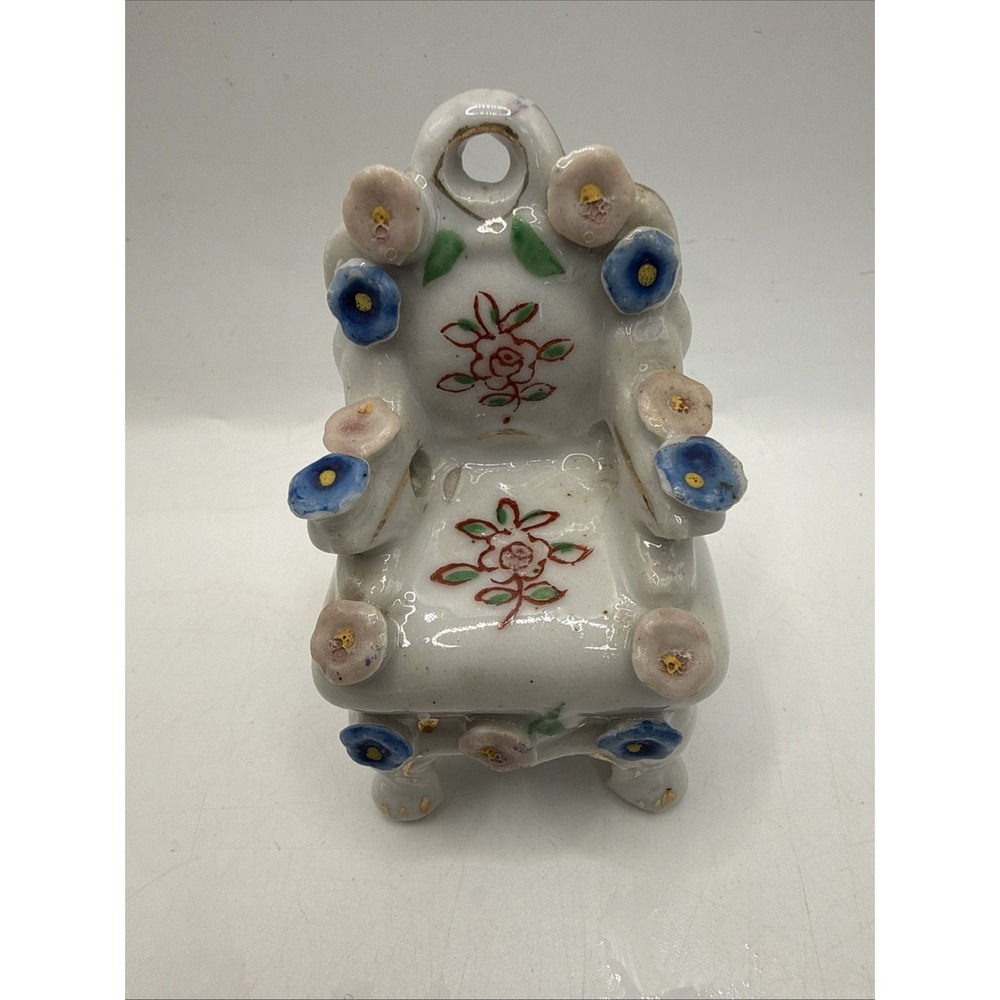 Vintage Ceramic Floral Mini Chair Ornament Trinket Occupied Japan
